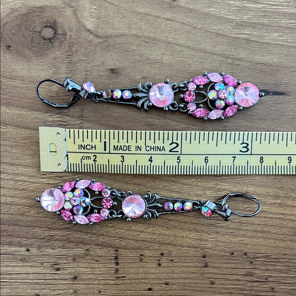 Pink Crystal Drop Earrings - Picture 7 of 10